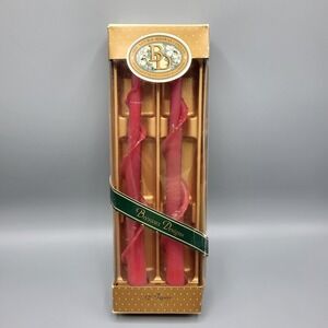 Beeswax Designs Taper Candles 12" Hand Formed Petal Spiral Raspberry Pink READ